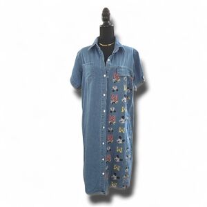 Denim Shirt Dress with Mickey Mouse Embroidery